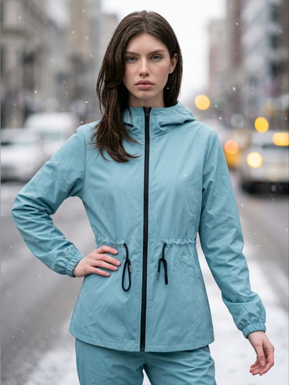 SHEIN Women's Teal Hooded Raincoat
